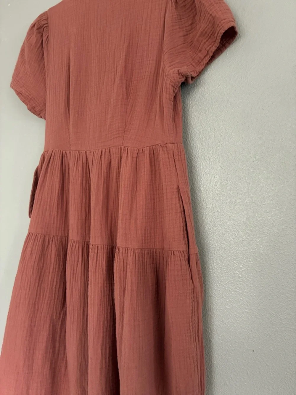 Universal Thread Rust Cotton Wrap Midi Dress Boho Tiered Short Sleeve Women’s M - Picture 5 of 6